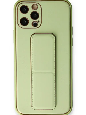 Newface iPhone 12 Pro Kılıf Coco Deri Standlı Kapak - Su Yeşili