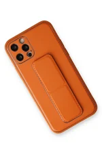 Newface iPhone 12 Pro Kılıf Coco Deri Standlı Kapak - Turuncu - Görsel 2