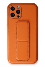 Newface iPhone 12 Pro Kılıf Coco Deri Standlı Kapak - Turuncu