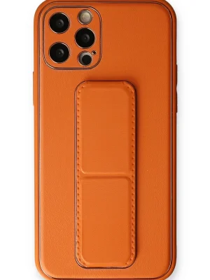 Newface iPhone 12 Pro Kılıf Coco Deri Standlı Kapak - Turuncu