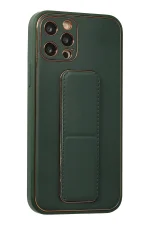 Newface iPhone 12 Pro Kılıf Coco Deri Standlı Kapak - Yeşil - Görsel 2