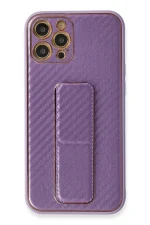 Newface iPhone 12 Pro Kılıf Coco Karbon Standlı Kapak - Mor