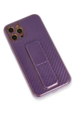 Newface iPhone 12 Pro Kılıf Coco Karbon Standlı Kapak - Mor - Görsel 3