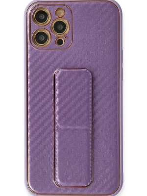 Newface iPhone 12 Pro Kılıf Coco Karbon Standlı Kapak - Mor