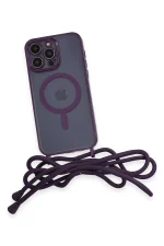 Newface iPhone 12 Pro Kılıf Divo Lazer Askılı Magsafe Kapak - Derin Mor - Görsel 4