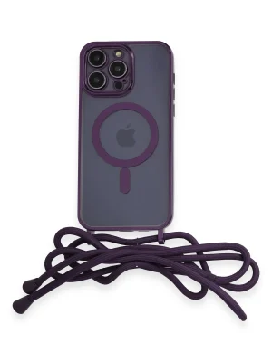 Newface iPhone 12 Pro Kılıf Divo Lazer Askılı Magsafe Kapak - Derin Mor