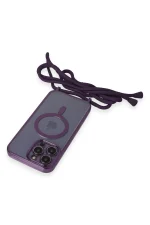 Newface iPhone 12 Pro Kılıf Divo Lazer Askılı Magsafe Kapak - Derin Mor - Görsel 5