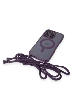 Newface iPhone 12 Pro Kılıf Divo Lazer Askılı Magsafe Kapak - Derin Mor - Görsel 6