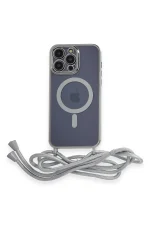 Newface iPhone 12 Pro Kılıf Divo Lazer Askılı Magsafe Kapak - Gümüş