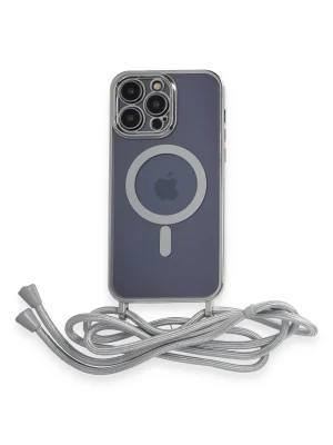 Newface iPhone 12 Pro Kılıf Divo Lazer Askılı Magsafe Kapak - Gümüş