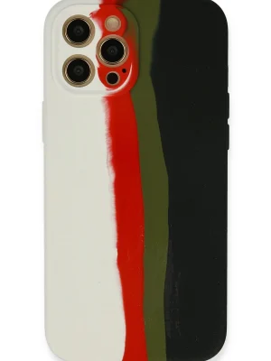 Newface iPhone 12 Pro Kılıf Ebruli Lansman Silikon - Beyaz-Siyah