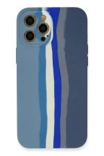 Newface iPhone 12 Pro Kılıf Ebruli Lansman Silikon - Mavi-Gri