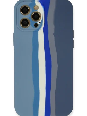 Newface iPhone 12 Pro Kılıf Ebruli Lansman Silikon - Mavi-Gri