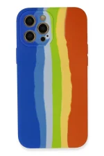 Newface iPhone 12 Pro Kılıf Ebruli Lansman Silikon - Mavi-Turuncu