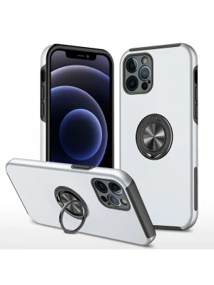 Newface iPhone 12 Pro Kılıf Elit Yüzüklü Kapak - Gümüş