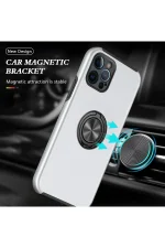 Newface iPhone 12 Pro Kılıf Elit Yüzüklü Kapak - Gümüş - Görsel 5