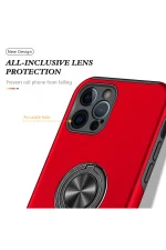Newface iPhone 12 Pro Kılıf Elit Yüzüklü Kapak - Kırmızı - Görsel 4