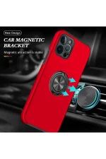Newface iPhone 12 Pro Kılıf Elit Yüzüklü Kapak - Kırmızı - Görsel 5