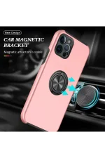 Newface iPhone 12 Pro Kılıf Elit Yüzüklü Kapak - Pembe - Görsel 5
