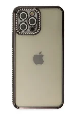 Newface iPhone 12 Pro Kılıf Joke Taşlı Silikon - Siyah - Görsel 2