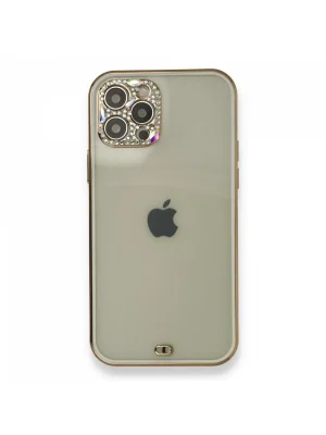 Newface iPhone 12 Pro Kılıf Liva Taşlı Silikon - Beyaz
