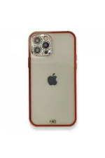 Newface iPhone 12 Pro Kılıf Liva Taşlı Silikon - Kırmızı