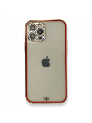 Newface iPhone 12 Pro Kılıf Liva Taşlı Silikon - Kırmızı