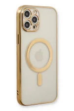 Newface iPhone 12 Pro Kılıf Magneticsafe Lazer Silikon - Gold