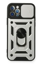 Newface iPhone 12 Pro Kılıf Pars Lens Yüzüklü Silikon - Gümüş