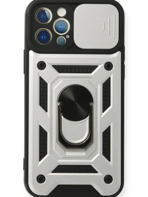 Newface iPhone 12 Pro Kılıf Pars Lens Yüzüklü Silikon - Gümüş