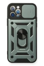 Newface iPhone 12 Pro Kılıf Pars Lens Yüzüklü Silikon - Yeşil