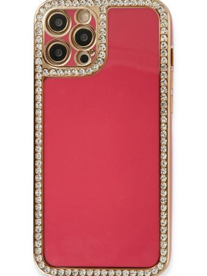 Newface iPhone 12 Pro Kılıf Solo Taşlı Silikon - Pembe