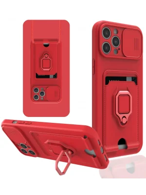 Newface iPhone 12 Pro Kılıf Zuma Kartvizitli Yüzüklü Silikon - Kırmızı