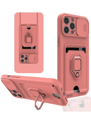 Newface iPhone 12 Pro Kılıf Zuma Kartvizitli Yüzüklü Silikon - Pembe