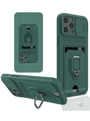 Newface iPhone 12 Pro Kılıf Zuma Kartvizitli Yüzüklü Silikon - Yeşil