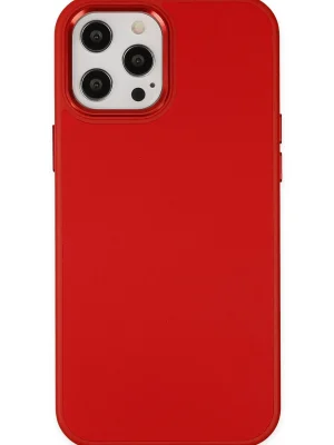 Newface iPhone 12 Pro Max Kılıf Asya Deri Silikon - Kırmızı