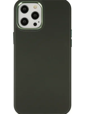 Newface iPhone 12 Pro Max Kılıf Asya Deri Silikon - Koyu Yeşil