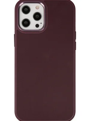 Newface iPhone 12 Pro Max Kılıf Asya Deri Silikon - Mürdüm
