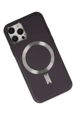 Newface iPhone 12 Pro Max Kılıf Coco Deri Magneticsafe Silikon - Derin Mor - Görsel 3