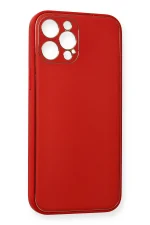 Newface iPhone 12 Pro Max Kılıf Coco Deri Silikon Kapak - Kırmızı - Görsel 3