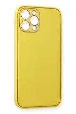 Newface iPhone 12 Pro Max Kılıf Coco Deri Silikon Kapak - Sarı - Görsel 3