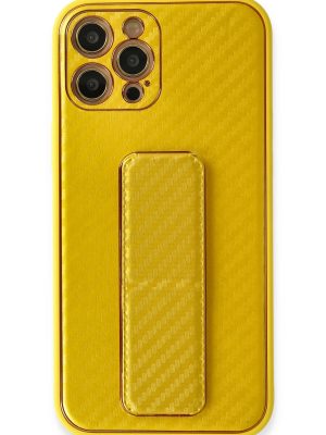 Newface iPhone 12 Pro Max Kılıf Coco Karbon Standlı Kapak  - Sarı