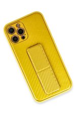 Newface iPhone 12 Pro Max Kılıf Coco Karbon Standlı Kapak  - Sarı - Görsel 3