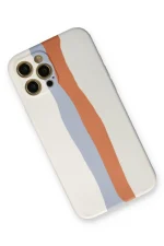 Newface iPhone 12 Pro Max Kılıf Ebruli Lansman Silikon - Beyaz-Turuncu - Görsel 2