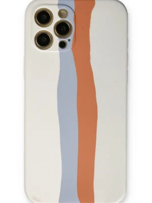 Newface iPhone 12 Pro Max Kılıf Ebruli Lansman Silikon - Beyaz-Turuncu