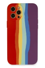 Newface iPhone 12 Pro Max Kılıf Ebruli Lansman Silikon - Kırmızı-Mor