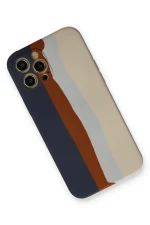 Newface iPhone 12 Pro Max Kılıf Ebruli Lansman Silikon - Lacivert-Krem - Görsel 2