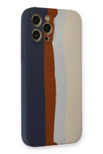 Newface iPhone 12 Pro Max Kılıf Ebruli Lansman Silikon - Lacivert-Krem - Görsel 3