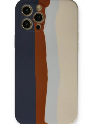 Newface iPhone 12 Pro Max Kılıf Ebruli Lansman Silikon - Lacivert-Krem