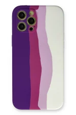 Newface iPhone 12 Pro Max Kılıf Ebruli Lansman Silikon - Mor-Beyaz